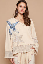 Load image into Gallery viewer, POL Solid Color Top French Terry Top with Star Patches in Almond
