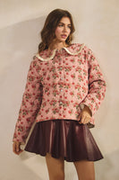 LovLov Vintage Quilted Floral Sailor Jacket in Floral Mauve