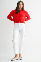 Mica Denim High Rise Rhinestone Embellished Straight Leg Jeans in Alabaster Snow