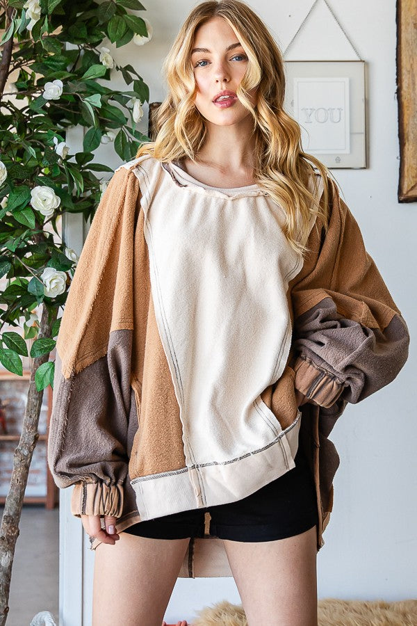 Oli & Hali Color Block Pullover Top in Natural Shirts & Tops Oli & Hali   