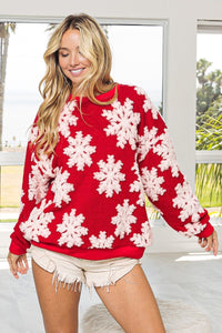 BiBi Christmas Snowflake Pullover Top in Red