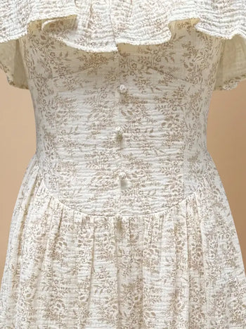 J.nna Floral Print Ruffle Detailed Maxi Dress in Taupe