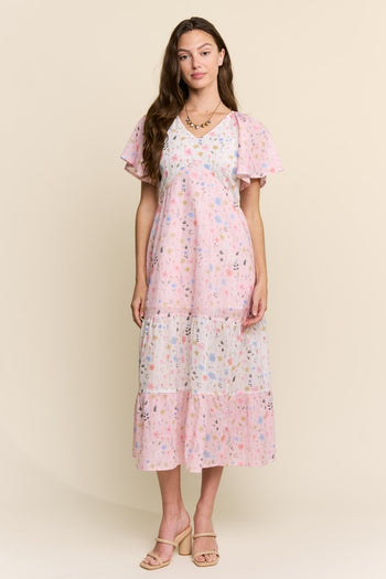 J.nna Floral Print Maxi Dress in Floral Pink Cream