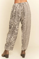 Davi & Dani Leopard Print Barrel Pants in Taupe Leopard