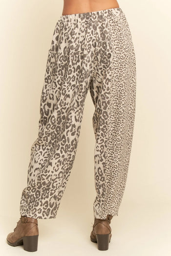 Davi & Dani Leopard Print Barrel Pants in Taupe Leopard