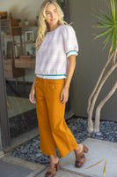 VOY Stripe Band Detail Fuzzy Textured Plaid Top in Pink
