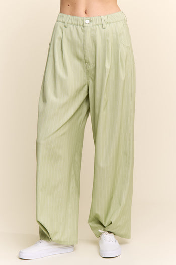 J.nna Striped Relax Fit Slacks in Pistachio