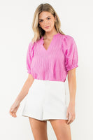 THML Solid Color Crinkle Fabric Top in Pink