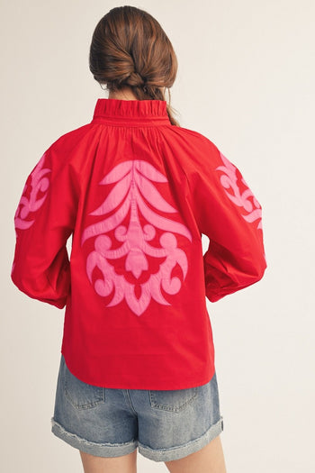 Jodifl Baroque Applique Detail Top in Red