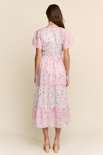 J.nna Floral Print Maxi Dress in Floral Pink Cream