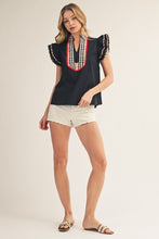 Load image into Gallery viewer, Jodifl Solid Color Woven Top with Plaid Accents in Black
