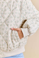 Main Strip Quilted Floral Print Bomber Jacket in Ivory/Blue