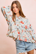 Load image into Gallery viewer, BiBi Floral Ruffle Hem Button-Up Blouse
