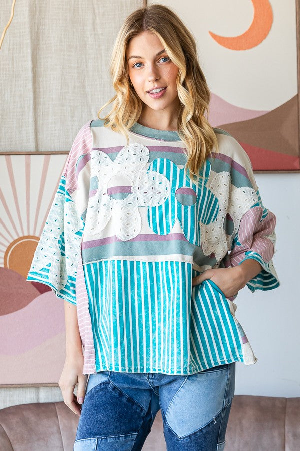Oli & Hali Flower Patchwork Top in Pink – June Adel