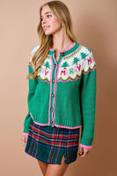 day+moon Christmas Fair Isle Knit Cardigan in Green Multi