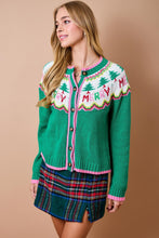 Load image into Gallery viewer, day+moon Christmas Fair Isle Knit Cardigan in Green Multi
