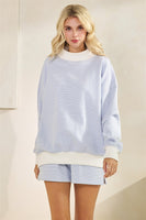 Veveret Mock Neck Striped Sweatshirt in Blue