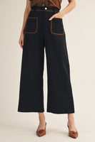 Jodifl Stitch Accent Wide Leg Solid Pants in Black