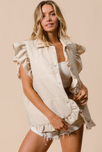 Load image into Gallery viewer, BiBi Solid Color Puff Vest with Ruffle Details in Sand
