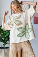 Oli & Hali OVERSIZED Contrasting Flower Patch Top in Cream