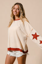 Load image into Gallery viewer, BiBi French Terry Top with Star Patched Sleeves in Oatmeal
