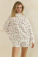 Load image into Gallery viewer, Veveret Cozy Holiday Print Lounge Mock Neck Top in White Combo
