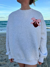 Load image into Gallery viewer, Embroidery Football Pink Bow Sweatshirt in Pearl Gray
