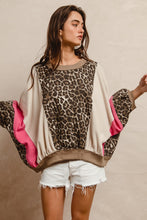 Load image into Gallery viewer, BiBi Oversized Leopard and Mixed Knit Top in Pink/Leopard
