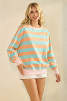 Veveret Contrasting Striped Knit Top in Orange/Blue