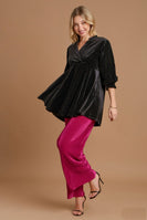 Umgee Beaded Velvet Tunic Top in Black