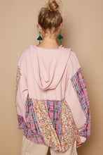 Load image into Gallery viewer, POL Mixed Fabric and Print Zip Up Hooded Top in Pink
