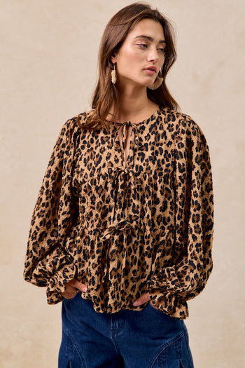 BiBi Lightweight Textured Tiered Top in Leopard