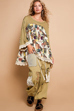 Load image into Gallery viewer, POL Ribbed and Mixed Floral Print Knit Top in Moss Green
