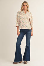 Load image into Gallery viewer, Jodifl Pleated Ruffled Neck Button Down Floral Top in Cream
