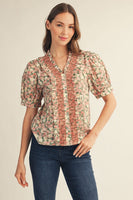 Jodifl Ruffle Detail Button Down Floral Top in Taupe