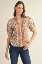 Load image into Gallery viewer, Jodifl Ruffle Detail Button Down Floral Top in Taupe
