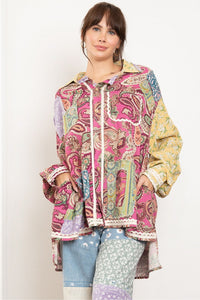 BlueVelvet OVERSIZED Multi Colored Printed Patchwork Top in Dusty Pink