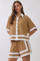 Oddi Contrast Panel Oversized Shirt And Short Set in Sand