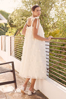 In February Blossom Floral Embroidery Midi Dress in Cream