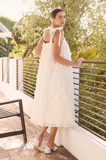 In February Blossom Floral Embroidery Midi Dress in Cream