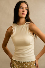 Load image into Gallery viewer, So Me Lace Ribbed Sleeveless Halter Top in Ivory
