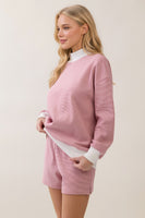 Veveret Mock Neck Striped Sweatshirt in Dusty Rose