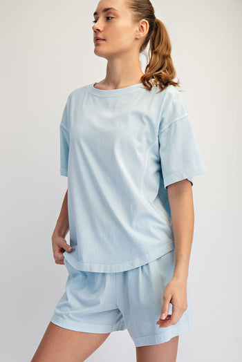 Rae Mode Pigment Washed Cotton Top and Short Set in Light Blue