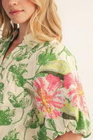 Jodifl Embroidery Detail Floral Babydoll Top in Green