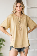 Load image into Gallery viewer, Oli &amp; Hali Solid Color Henley Top in Taupe Shirts &amp; Tops Oli &amp; Hali   
