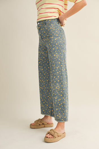 LovLov Whimsical Contemporary Speckled Pattern Pants in Denim Blue