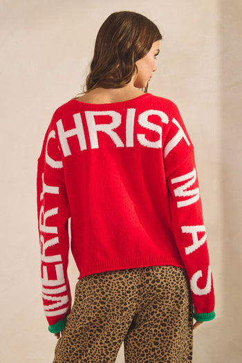 LovLov MERRY CHRISTMAS Knit Sweater in Red