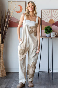 Oli & Hali Large Flower and Paint Splatter Jumpsuit in Natural