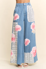 Load image into Gallery viewer, Davi &amp; Dani Pinstripe Denim Lace Panel Wide-Leg Pants in Light Denim Multi
