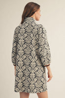 Jodifl Front Half Zip Up Baroque Floral Pattern Dress in Black